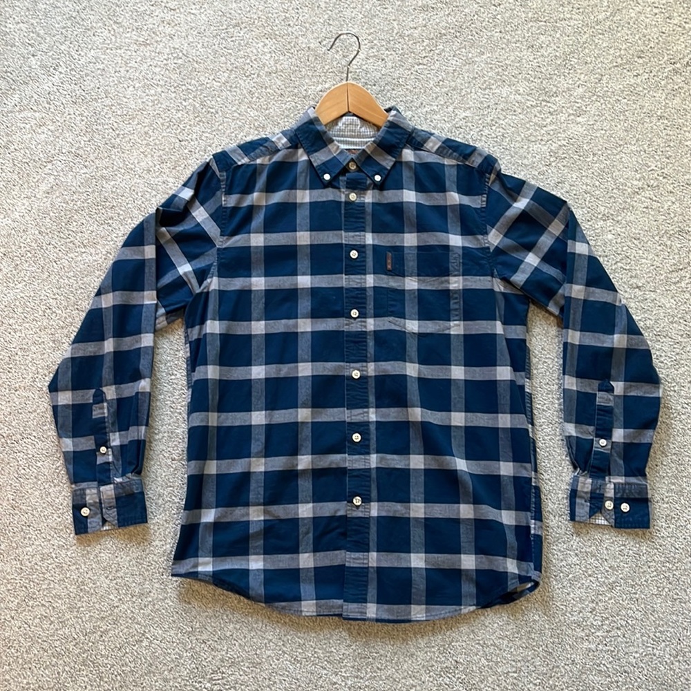 Ben Sherman Blue White Plaid long Sleeve Men’s Button Down - Medium